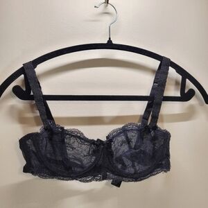 Chantal Thomass navy blue metallic lace underwired bra -32C